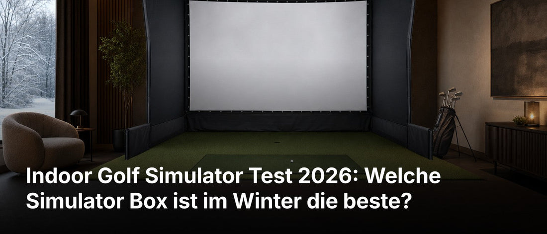 GSK ELITE Swing Dome Complete Enclosure mit Flooring in einem winterlichen Indoor-Golfraum