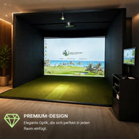 GSK ELITE Swing Dome Golf Enclosure mit Bildschirm und Kunstrasen im Innenraum.