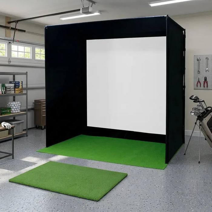 GSK GOLFBOX golfový simulátor – Kompaktná interiérová golfová kabína s integrovanou projekčnou plochou, celkový pohľad