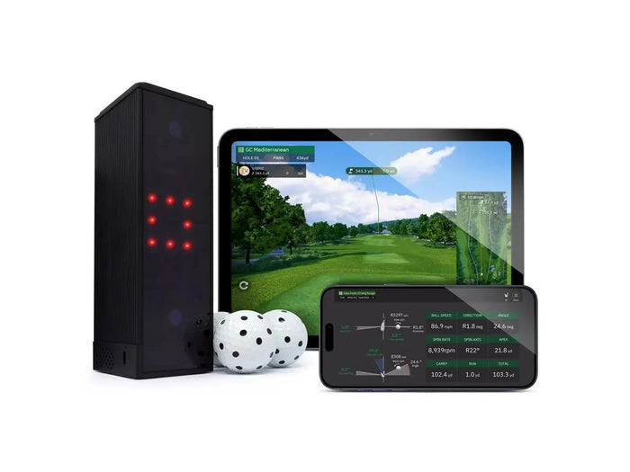 Square Golf Launch Monitor – Kamerový golfový analytický systém, predný pohľad bez pozadia
