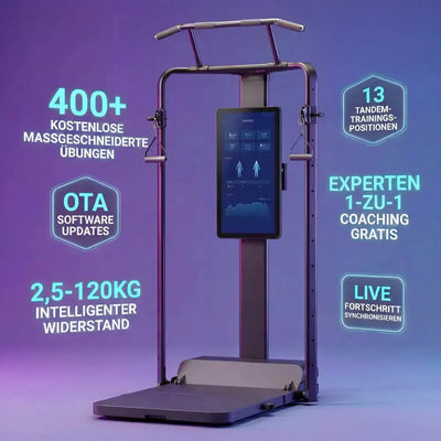 Fitness Caddy Pro – Frontansicht der digitalen Kraftstation fürs Home-Gym