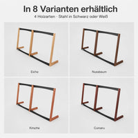Premium-Golfschlägerständer Golfanizer Duo in unterschiedlichen Holzarten und Stahlvarianten.