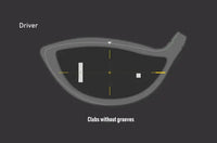 Grafik eines Driver-Golfschlägers ohne Rillen, Ansicht der Schlagfläche mit Markierungen