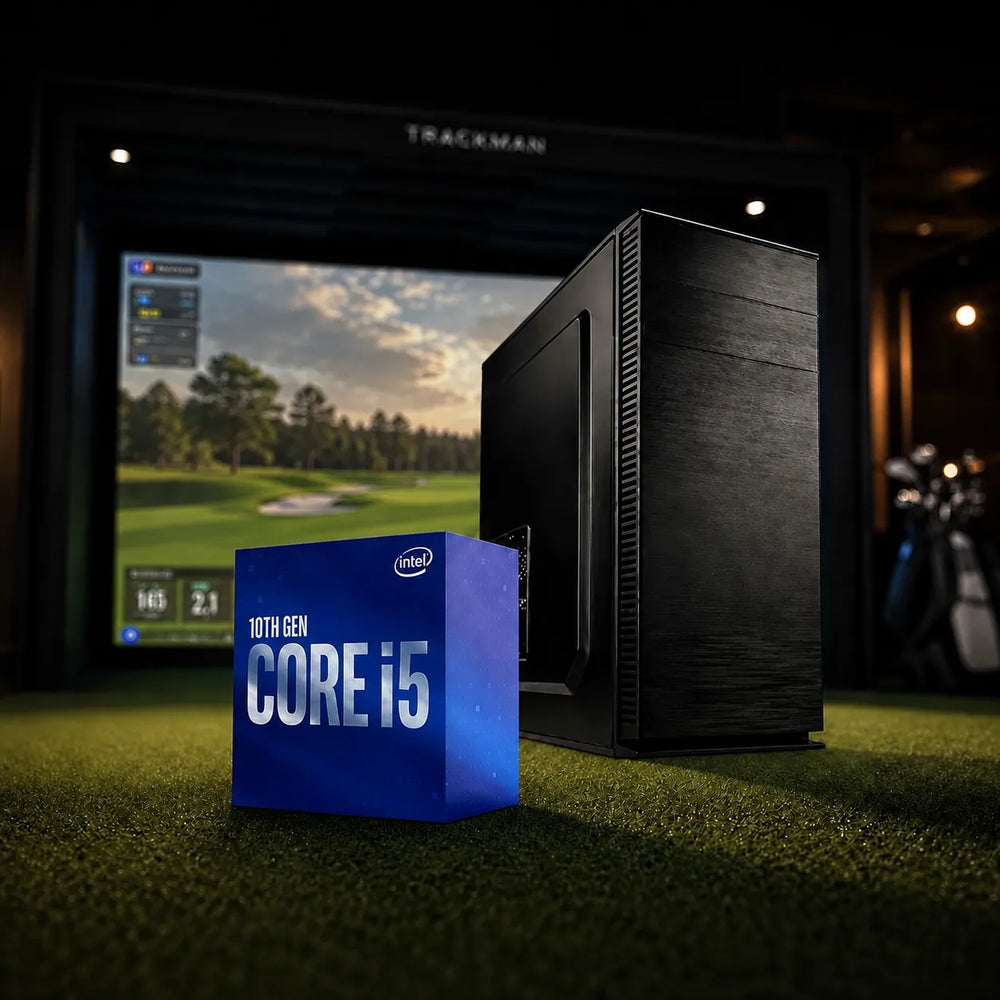 PC System Golf Simulator mit Intel i5 Prozessor, SSD, RTX 5060 Ti und DDR4 RAM.
