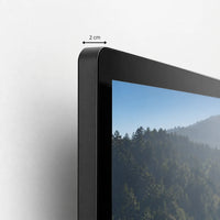 32" Touch Screen LCD Full HD mit Wandhalterung, zeigt dünnen Rahmen und Bildschirmkante.