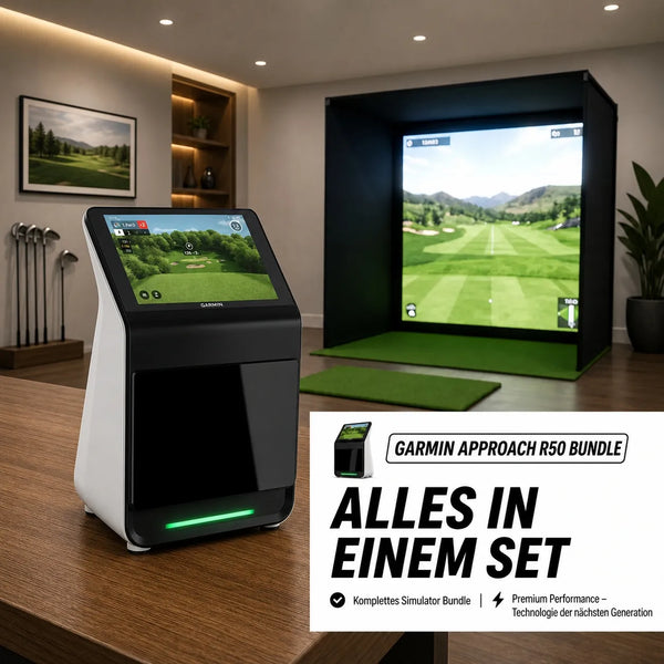 Golfbox x Garmin Approach R50 Bundle with simulator and screen for premium golf experiences.