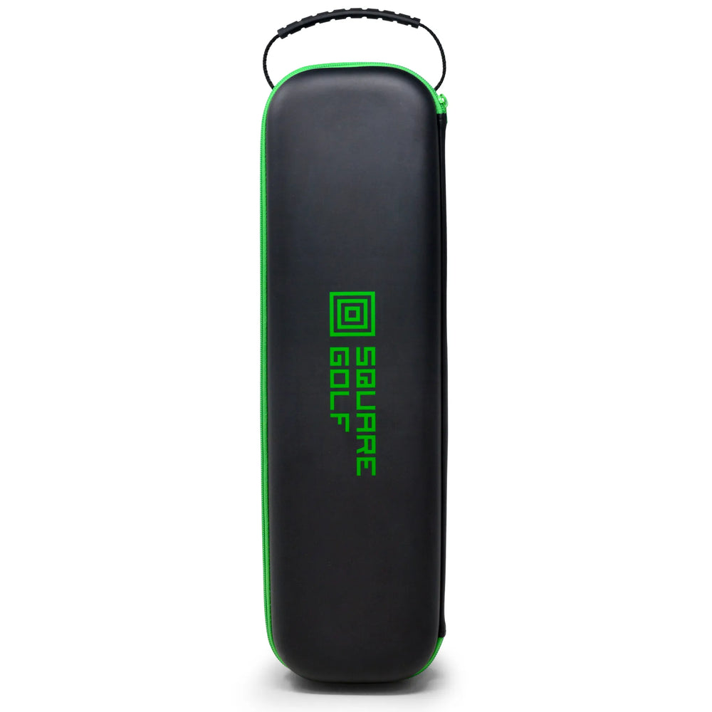 Square Golf Omni Carry Case in Schwarz mit grünem Logo und Traggriff.