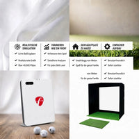 Golfbox x Flightscope Mevo Gen2 Bundle mit realistischer Simulation und einfachem Aufbau für das Training zu Hause.
